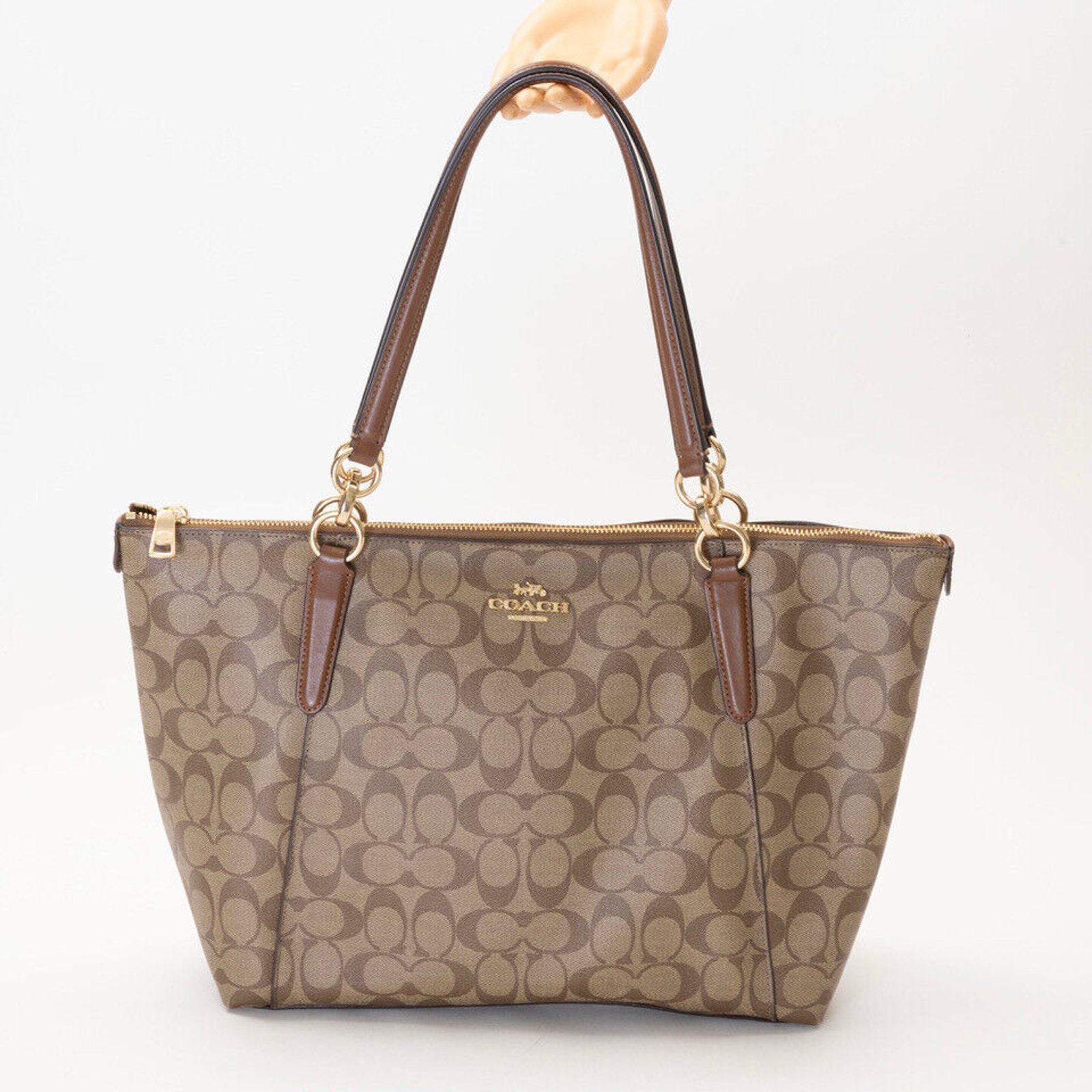 Coach Ava Tote Bag Signature Khaki Saddle (Pre-Owned/As Pictured)